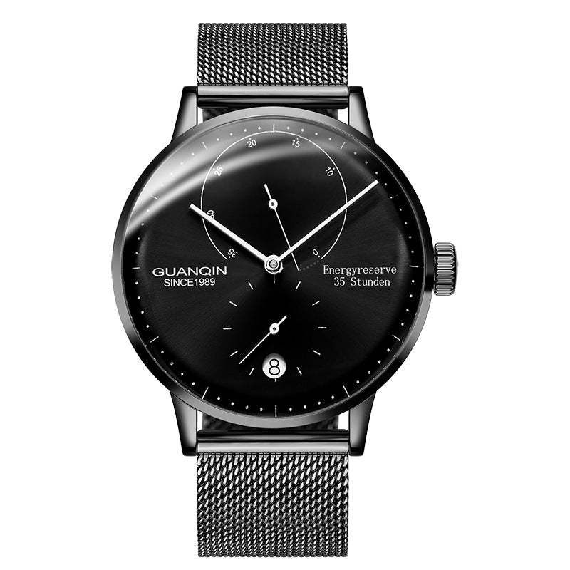 Montre automatique Série Horizon QUARFALD — cadran blanc et bracelet milanais argenté